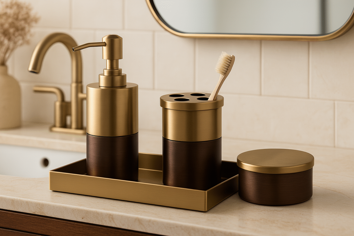 Elegant Metallic Bathroom Accessory Set - Kiana Home Decor